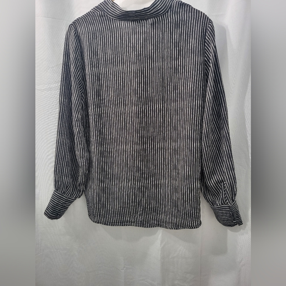 Adriana Papell Printed Crepe Black and White Striped Long Sleeve Blouse Size L - Picture 5 of 14